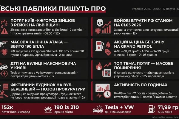 Київські новини 1 травня: аварія потягу та нічна атака РФ